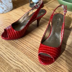 Nine West Shoes Womens 6.5 Sharina Slingback Heels 6.5 Peep Toe W/ Buckle Red